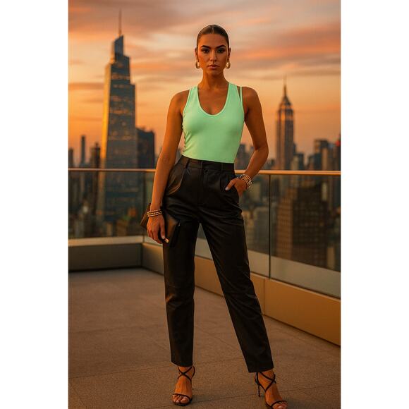 Helmut Lang Multi-Strap Tank Top Neon Lime Mint Green Designer XS/S Bold Layer - Picture 1 of 6